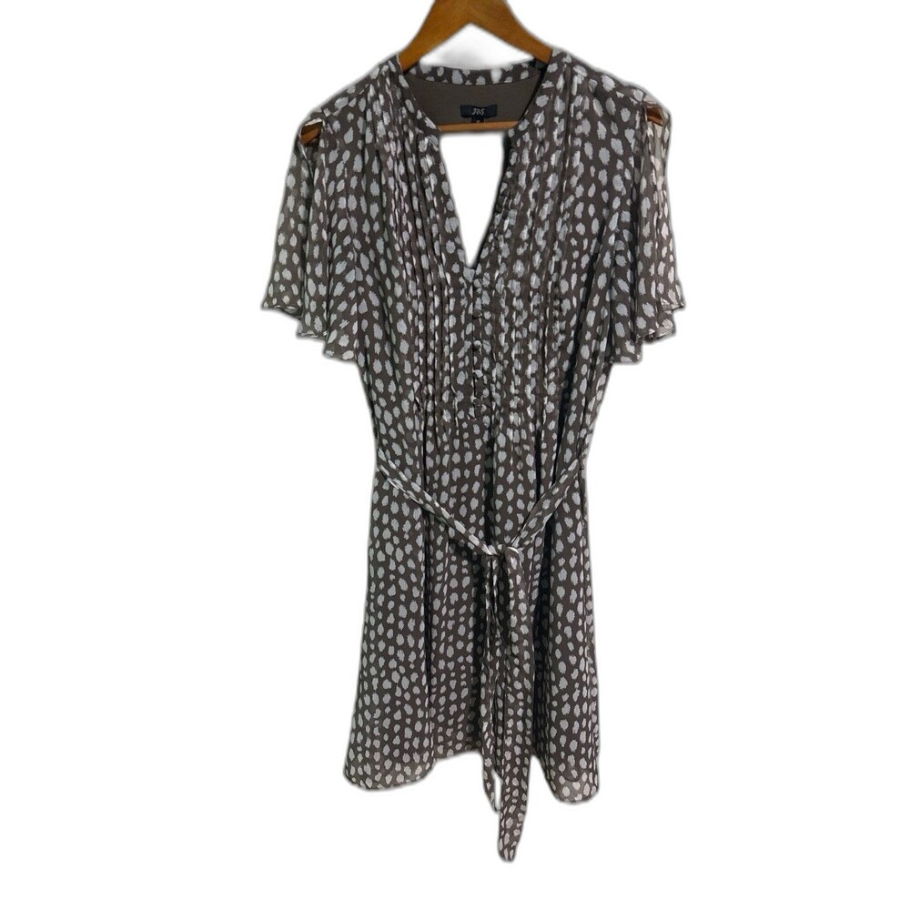 JBS Dress Size Women’s 12 Brown White Polka Dot Fit and Flare Midi Belted